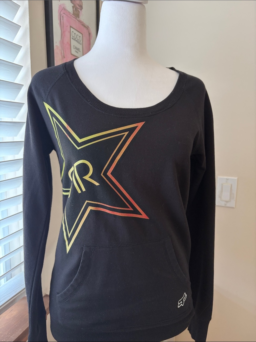 Fox Black Scoop-Neck Sweater with Yellow Rockstar energy logo